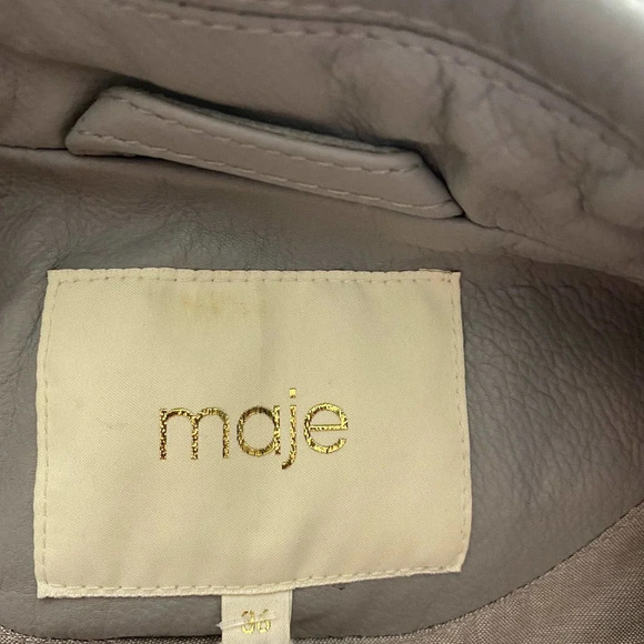 MAJE Bassung Belted Leather Motorcycle Jacket Gray - Picture 10 of 12